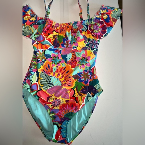 Bleu Rod Beattie Make It Pop off the shoulder Sz 6 ruffle swimsuit - Picture 1 of 5